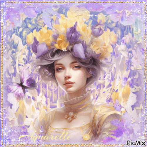 Woman Flowers Yellow & Purple - GIF animado grátis