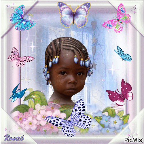 Little Girl and Butterflies - Free animated GIF