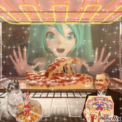 Miku bakes a Domino's pizza just for you :) - GIF animé gratuit