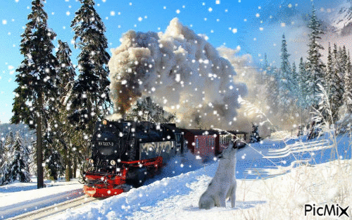 train sous la neige - GIF animado gratis