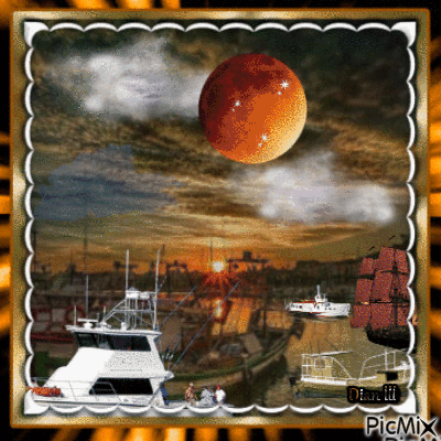 The Harbor at Night. - Free animated GIF