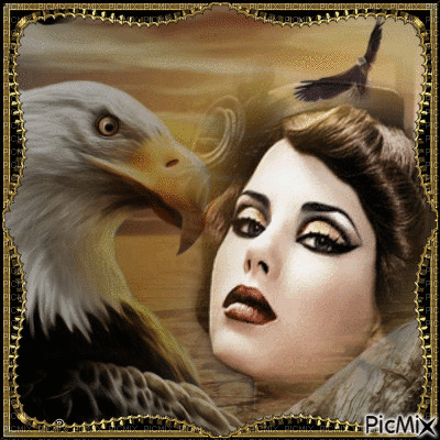Portrait femme et aigle - GIF animé gratuit
