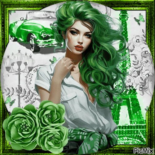 femme aux cheveux verts....concours - Zdarma animovaný GIF