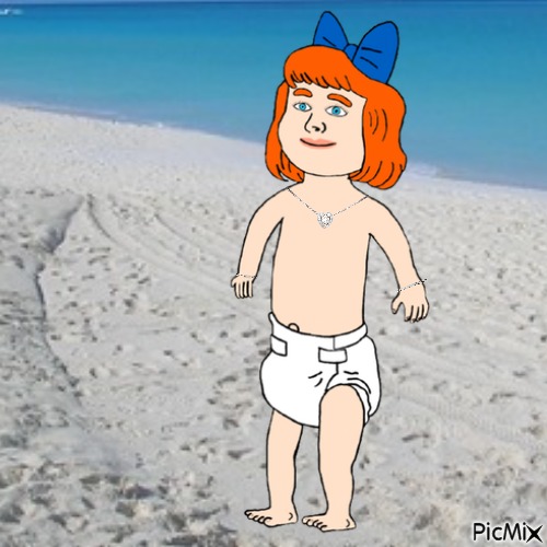 Red haired baby with jewelry on beach - bezmaksas png