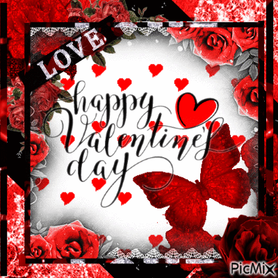 happy valentines day hearts and rose - GIF animé gratuit