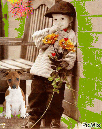 Момчето и кучето - GIF animé gratuit