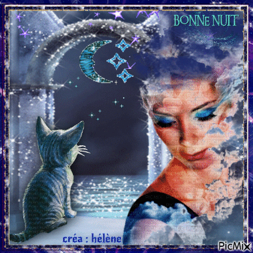 " chat bleu - Bonne nuit " - Gratis animeret GIF