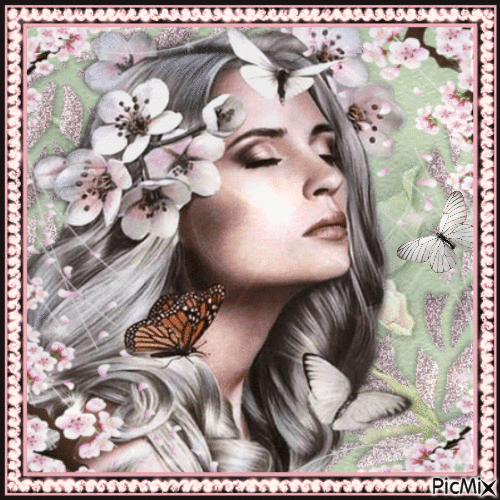 Dame und Schmetterling - Gratis animeret GIF