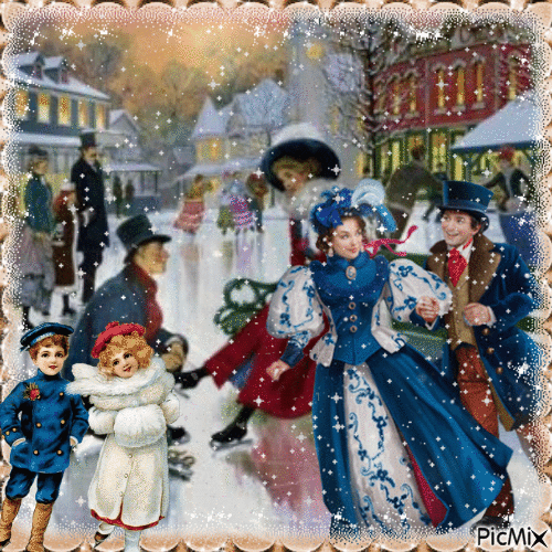 Patinaje en invierno - Vintage - Ingyenes animált GIF