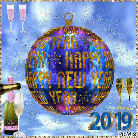 HAPPY  NEW  YEAR  2019...!  /  BONNE  ANNÉE  2019  À  TOUS...!!!! - Darmowy animowany GIF