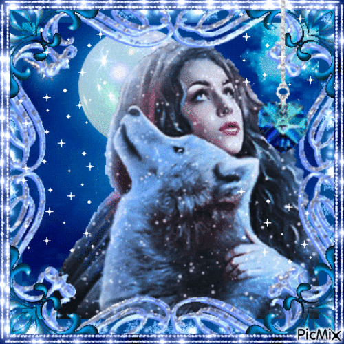 Woman and Wolf - Free animated GIF