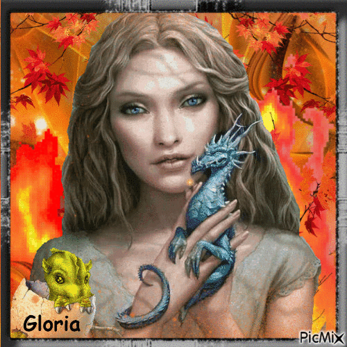 Femme et dragon - Gratis geanimeerde GIF