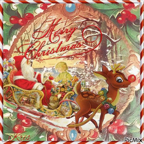Père Noël dans son traineau - Bezmaksas animēts GIF