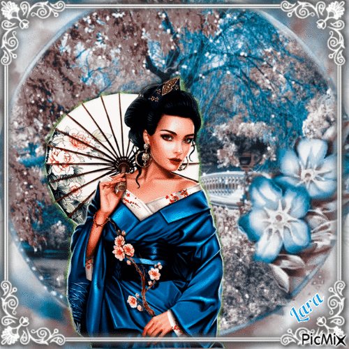 Geisha in the garden - Gratis animeret GIF