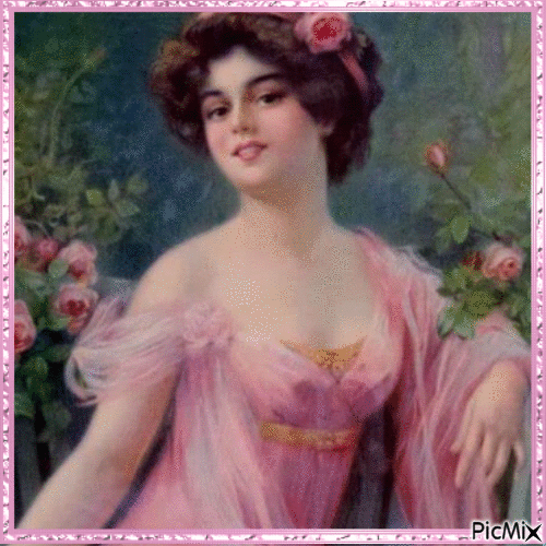 Portrait de femme en rose - Belle époque - 免费动画 GIF