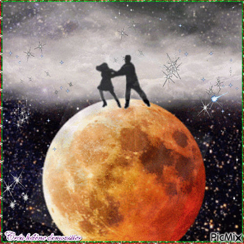 HD couple sur la lune - GIF animé gratuit