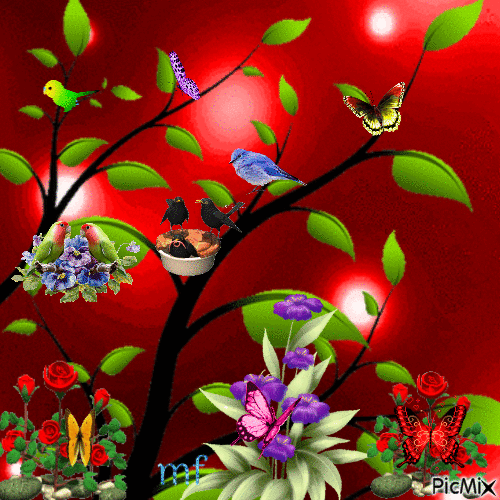 papillons et oiseaux - GIF animado gratis