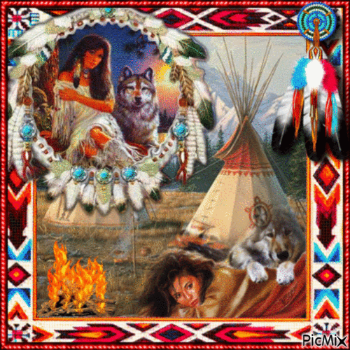 Native American with animal spirit - Бесплатни анимирани ГИФ