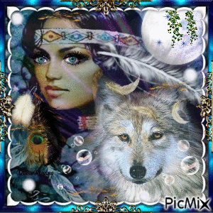 Indian Woman & Wolf. - GIF animado gratis