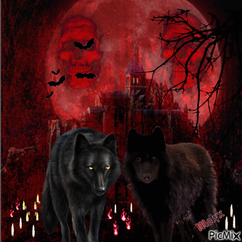 red moon and wolf - GIF animado grátis