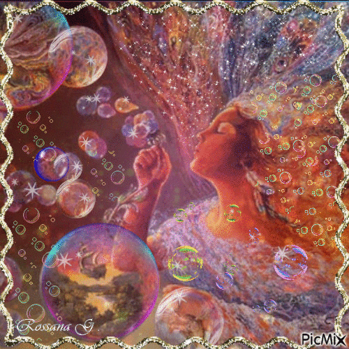 A lady blowing bubbles - Бесплатный анимированный гифка