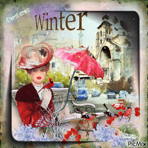 Winter in watercolor creation - Free animated GIF