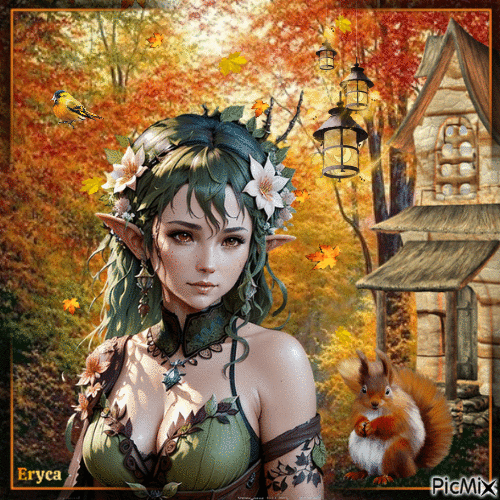 Beautée elfique en automne - 無料のアニメーション GIF