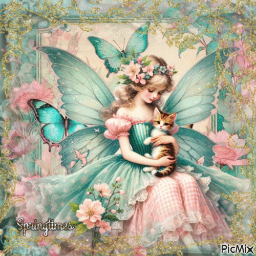 sweety fairy and her cat - Free animated GIF