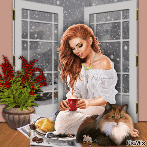 Contest Lady and her Cat - GIF animate gratis