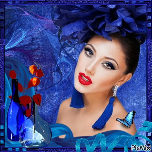 Portrait in blue tones - darmowe png