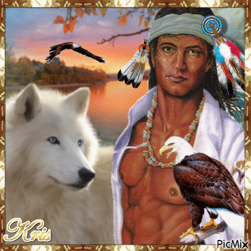 Indienne avec des loups - Free animated GIF