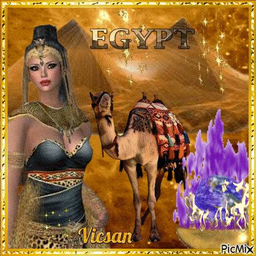 Chica egipcia con fondo dorado - Бесплатный анимированный гифка