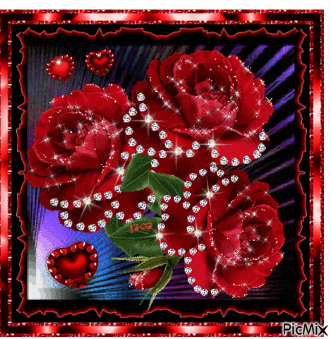 3 red roses, 3 hearts - GIF animasi gratis