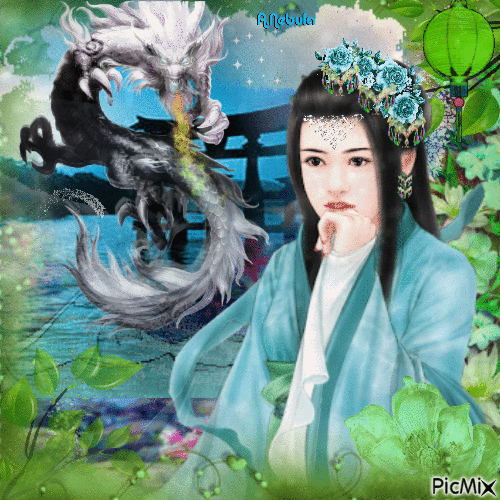 Asia woman/Dragon/fantasy - Free animated GIF