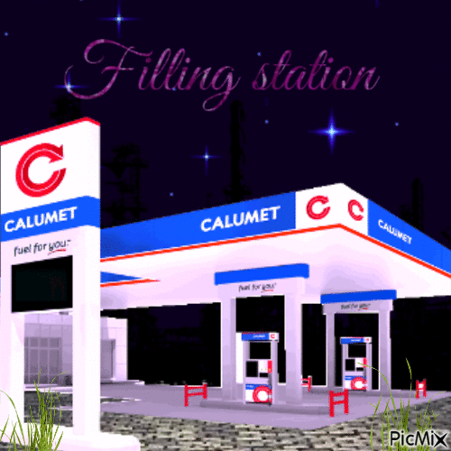 Gas station at night - Безплатен анимиран GIF