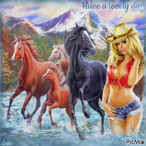 Have a lovely day. Horses - 免费动画 GIF