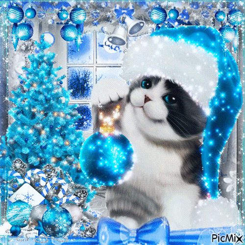 Christmas cat art - Free animated GIF