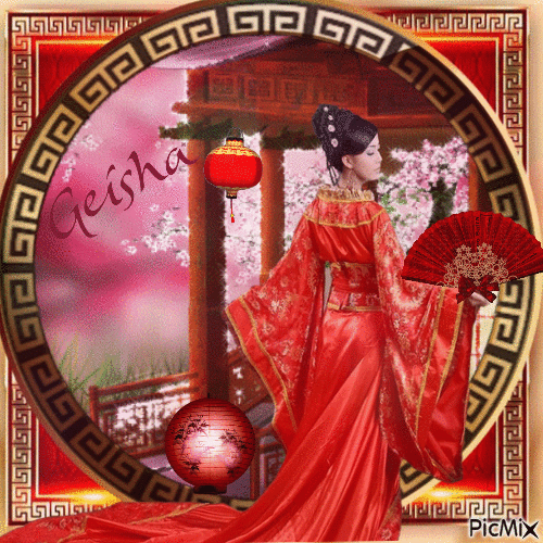 Geisha en rojo - Бесплатный анимированный гифка