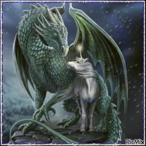dragon et licorne - Nemokamas animacinis gif