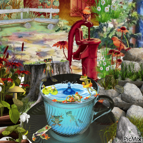 frogs and a teacup - Ingyenes animált GIF
