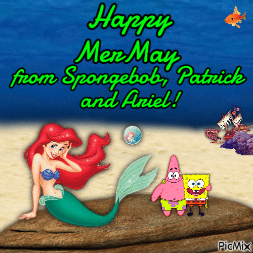 Happy MerMay from Spongebob, Patrick and Ariel! - GIF เคลื่อนไหวฟรี