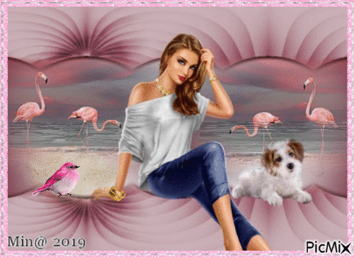 minou52--kvinna och hund  på stranden - Ücretsiz animasyonlu GIF