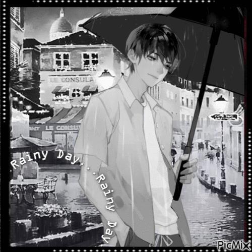 Manga boy in the rain - Besplatni animirani GIF