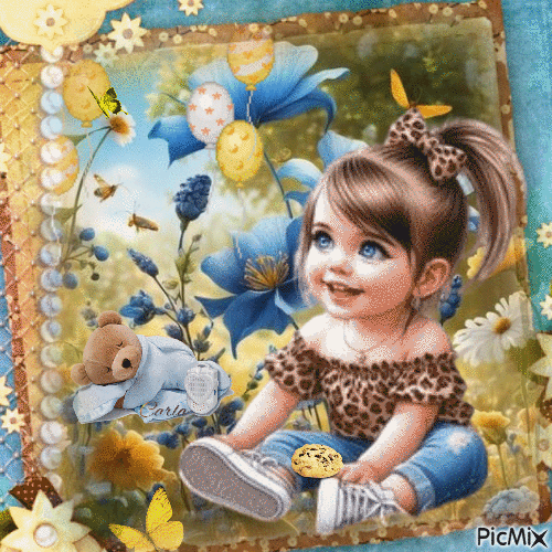 Portrait d'une petite fille aux yeux bleus - Bezmaksas animēts GIF