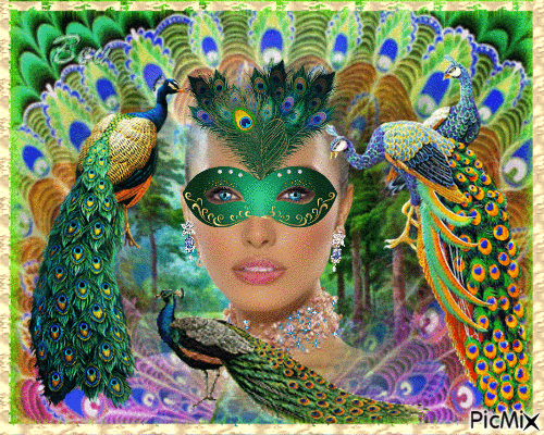 Peacock and woman #5 - Free animated GIF