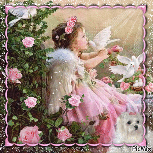 pink rose angel - GIF animado grátis