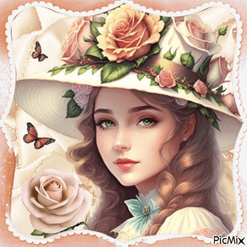 Femme,chapeau et roses..concours - GIF animado gratis