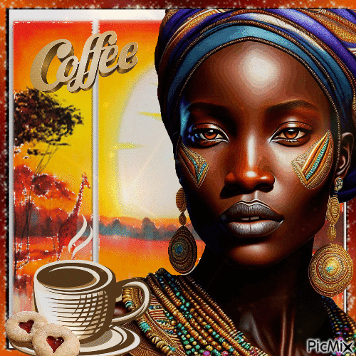 Afrikanischer Kaffee am Morgen, mit Keksen - GIF เคลื่อนไหวฟรี