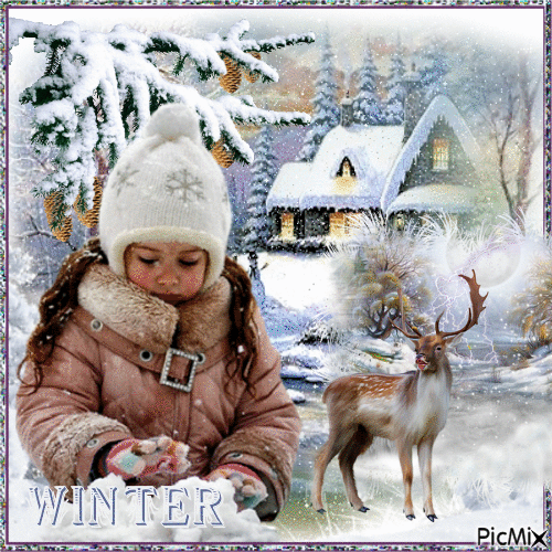 Young Girl - Winter Landscape - Бесплатный анимированный гифка