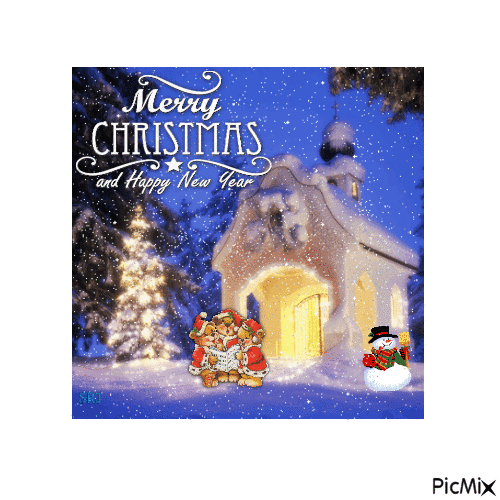 Merry Christmas scene - Animovaný GIF zadarmo